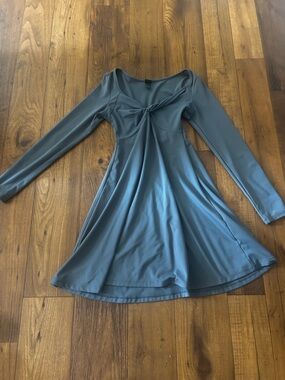 Long Sleeve Flared Dress in Dusty Teal